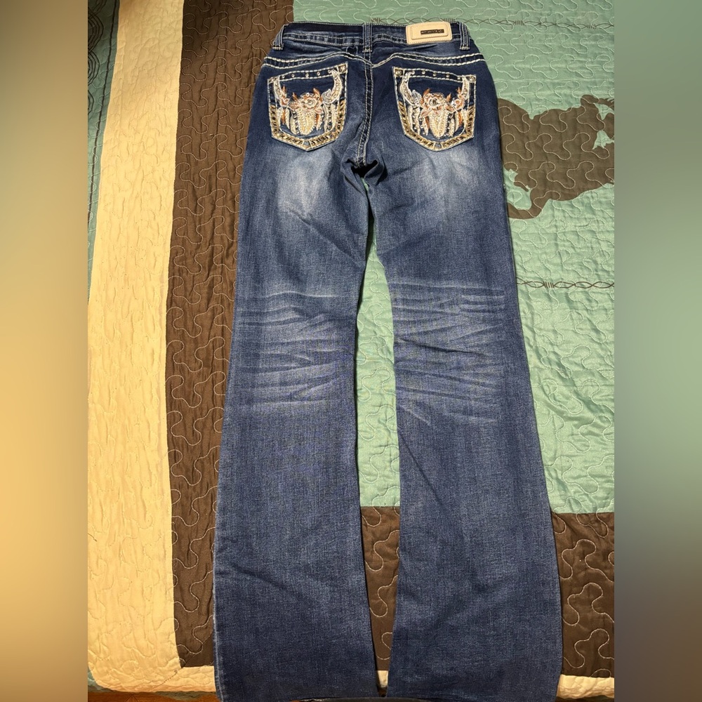 Elegant Blue Women's Flare Jeans with Embroidery